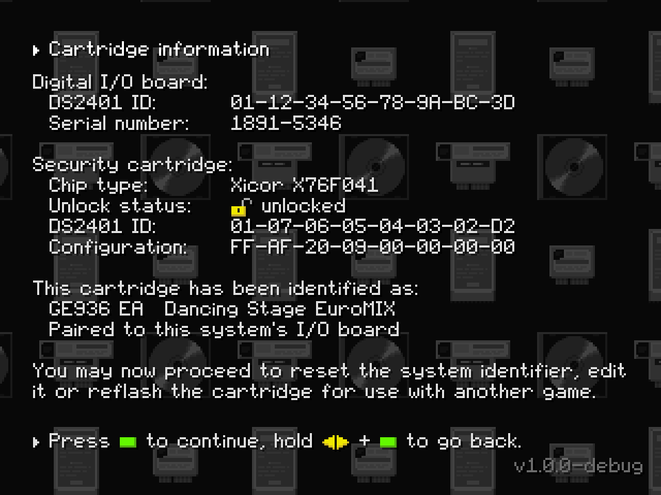 Cartridge information screen